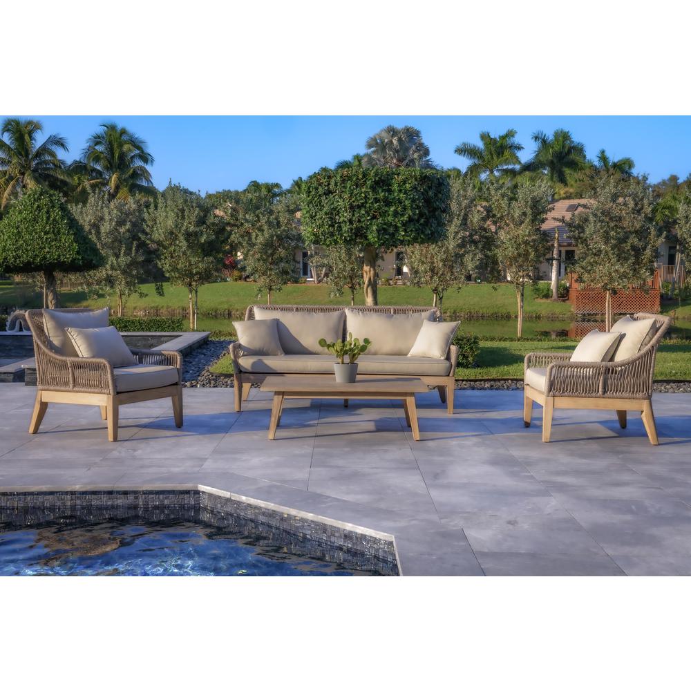 OUTSY Solana 4-Piece Outdoor and Backyard Wood, Aluminum and Rope Furniture Set