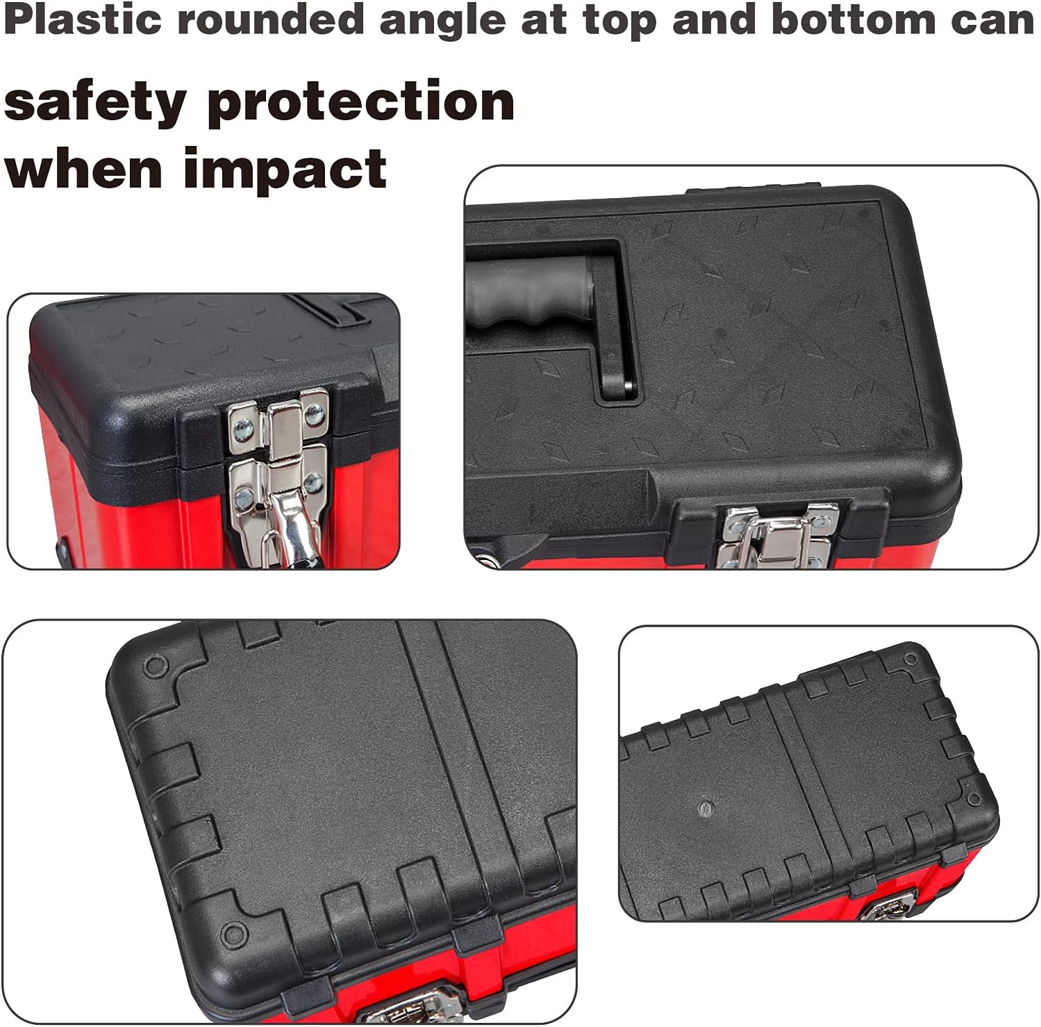 Jack Boss Steel Tool Box 15.5- Inch Small Portable Tool Box Organizer with Built-in Short Non-slip Handle Car Tool Box with Removable tra