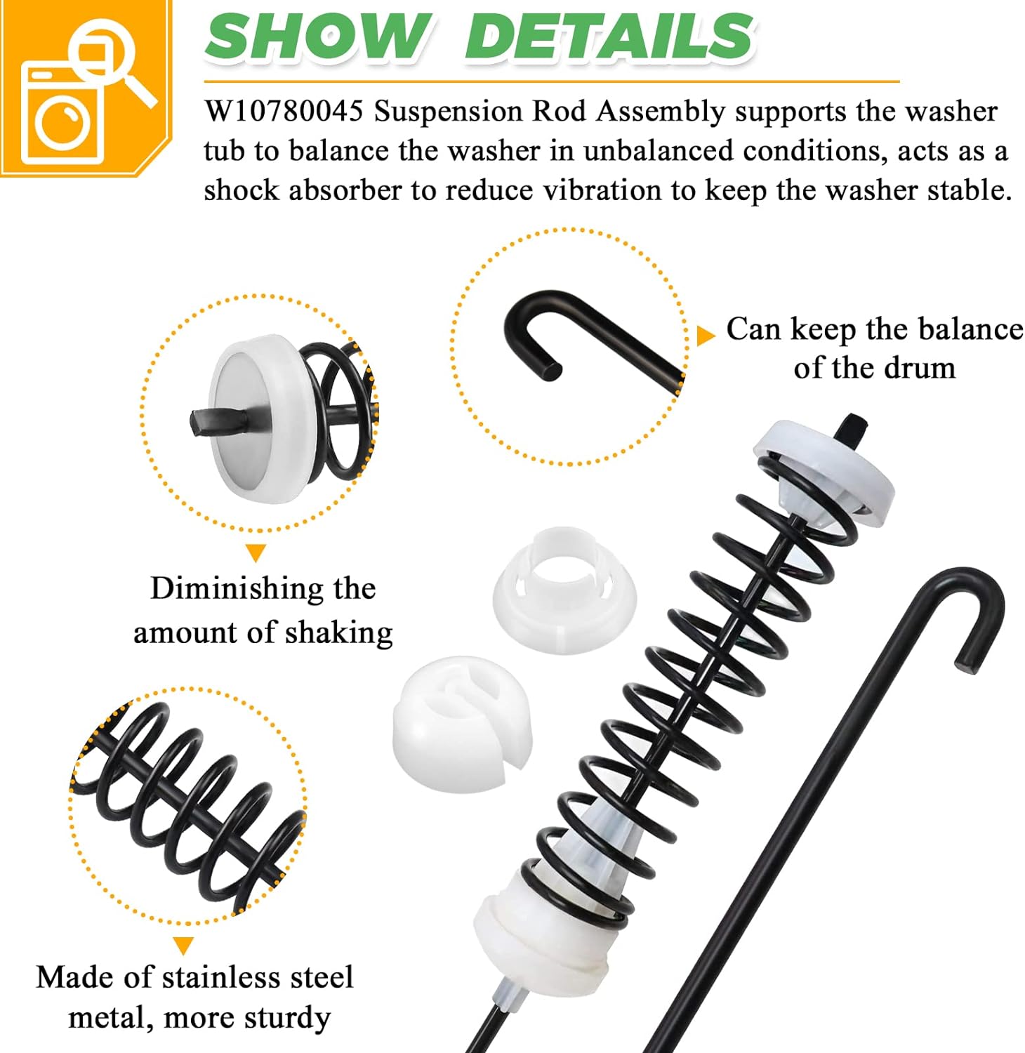 Techecook Updated W10780045 Washer Suspension&a;#194;&a;#160;Rod Kit  - Replacement for Whirl-pool Ken-more Amana Maytag Washing Mach