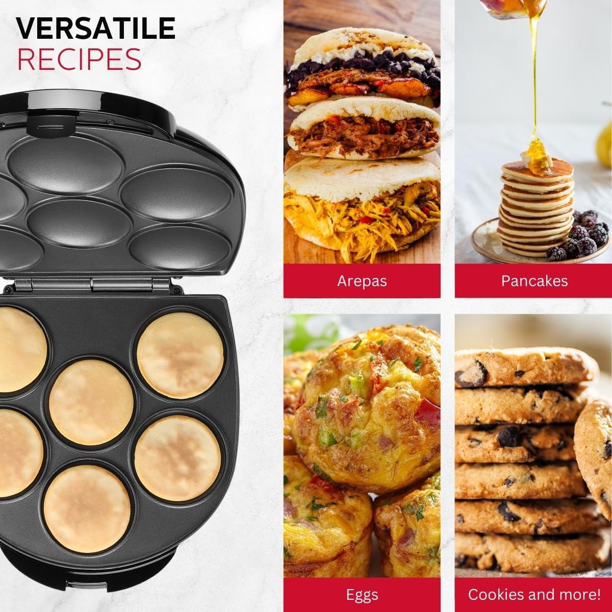 holstein housewares arepa maker - non-stick 6-section multi-food maker - make delicious arepas, pancakes, corncakes, tosti ar
