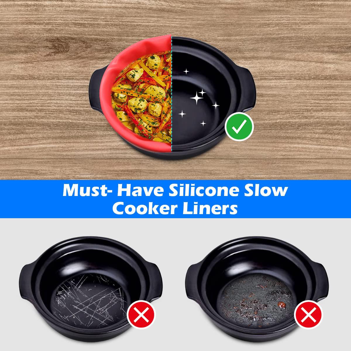 Haldane 2 pack slow cooker liners - reusable crock pot divider, safe silicone cooking bags fit 7-8 quarts oval or round pot (fit 8 qt
