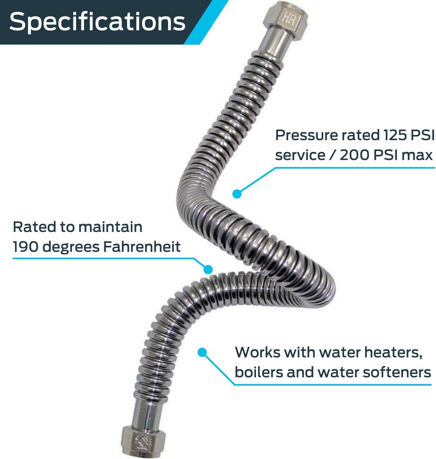 Holdrite 1-1/4 Inch FIP x 1-1/4 Inch FIP x 18 Inch Stainless Steel Water Heater QuickFlex Connector, QFC-11418