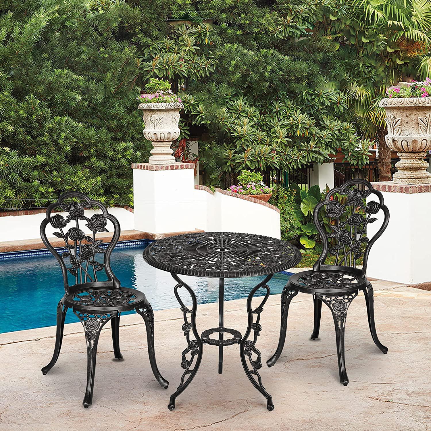 sun &a; summer cast aluminum outdoor furniture patio dining set for 3, round dining table with 1.8