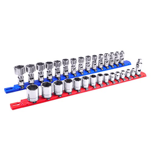 Ernst Manufacturing 18-Inch Magnetic Socket Organizer with 17 1/2-Inch Twist Lock Clips, Blue (8405M-Blue-1/2)