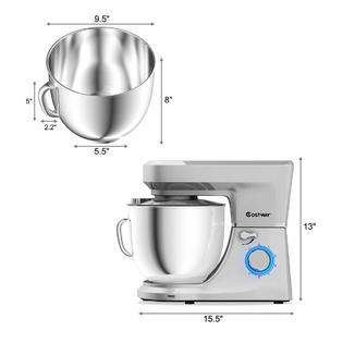 Gymax Tilt-Head Stand Mixer 7.5-Quart 660W 6-Speed Electric Stainless Steel Bowl Silver