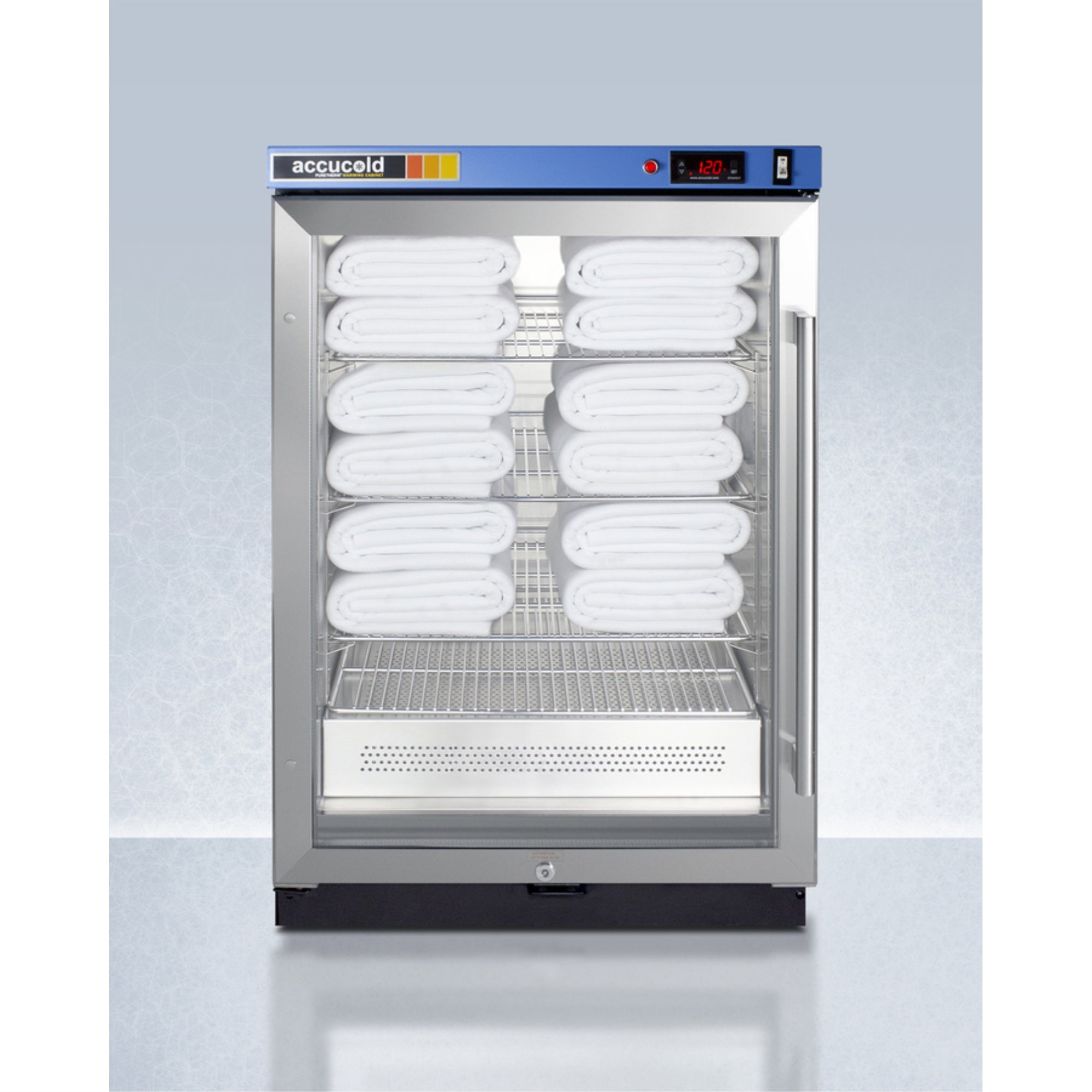 Puretherm Single chamber blanket warmer with glass door, stainless steel interior, digital thermostat, and lock PTHC65GLHD