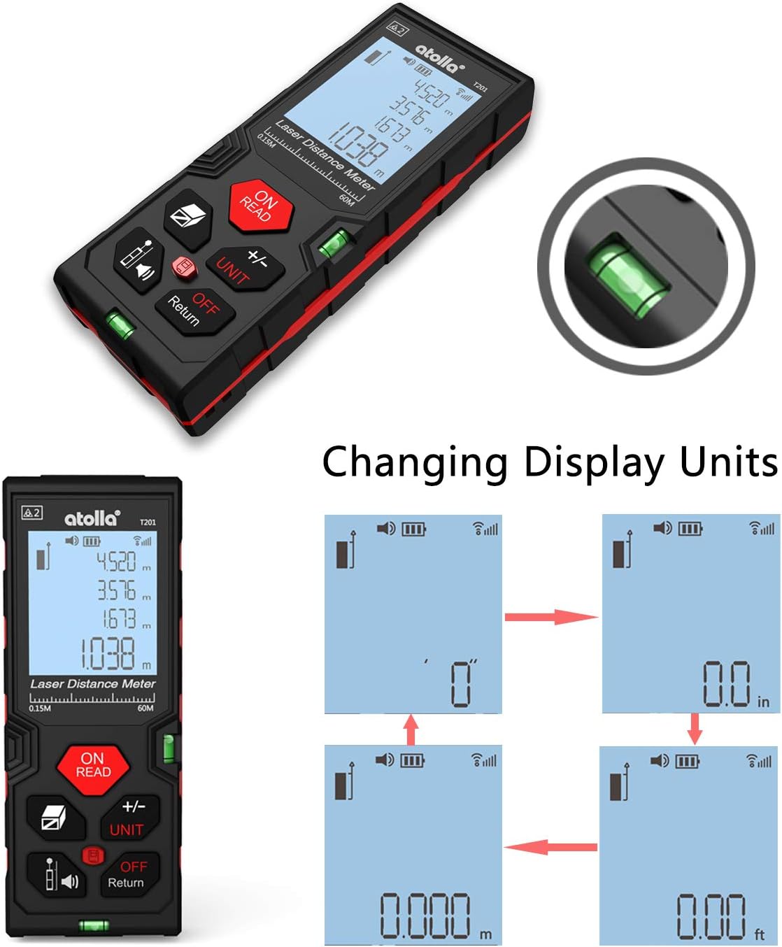 Atolla Laser Measure,  Laser Distance Meter (196Ft M/In/Ft) up to 60m/&a;#194;&a;#177;2mm Accuracy with Mute Function, Waterproof