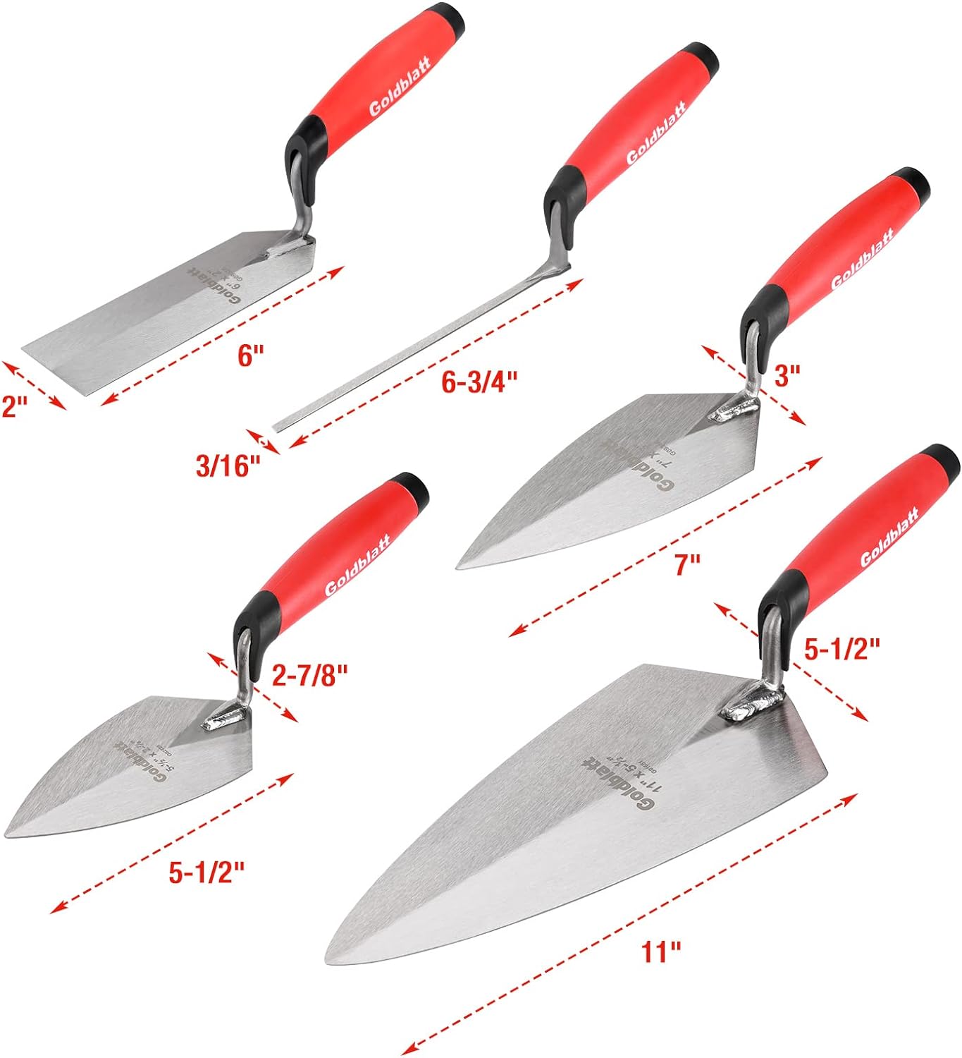 Hang Zhou Great Star Industria Goldblatt 12PC Masonry Hand Tool Set Organized in Tool Bag - Philadelphia/Pointing/Margin/Tuck Pointing Trowel, Skate Wheel Joi