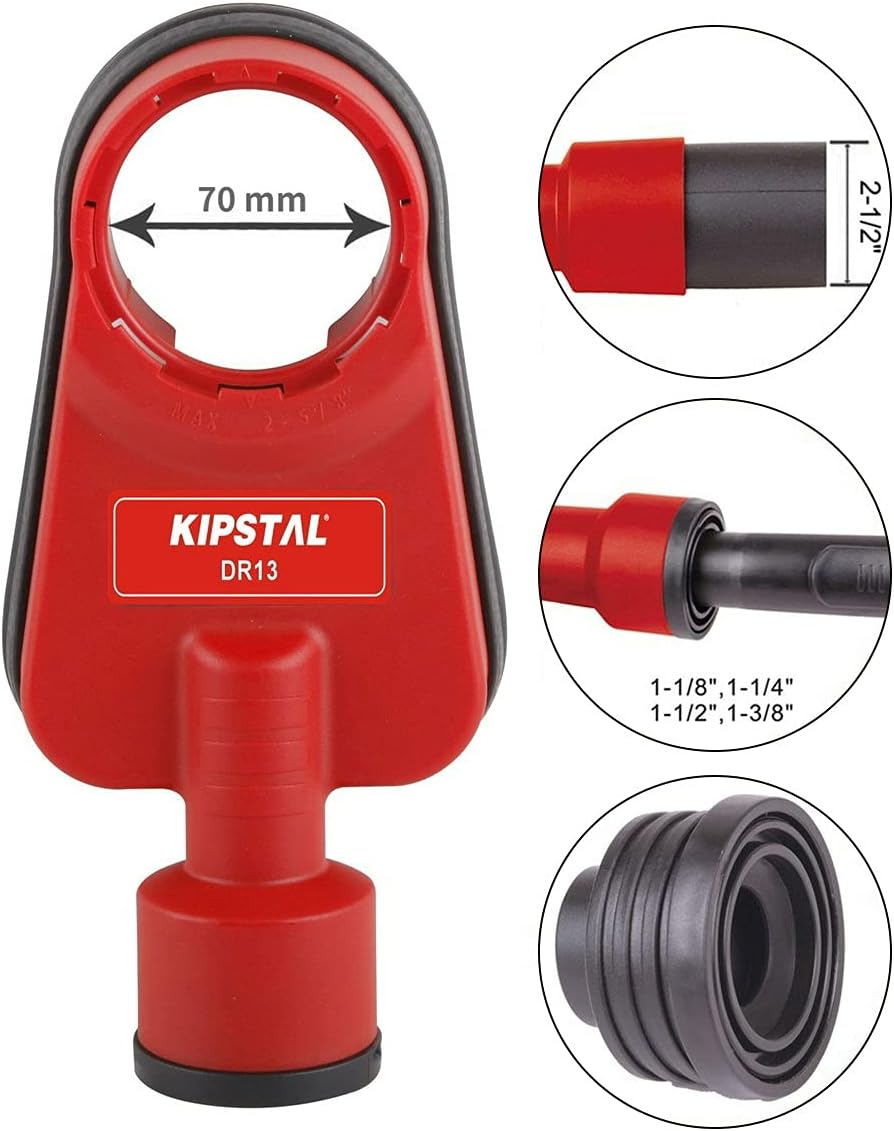KIPSTAL Dust Shroud for Drill Max 2-5/8 Inch (70mm) Hammer Power Tool Attachment Universal Dust Extractor Adjustable