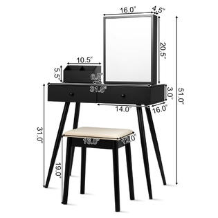Gymax Black Vanity Dressing Table Set W/Mirror Lockable Jewelry Armoire Home Furniture