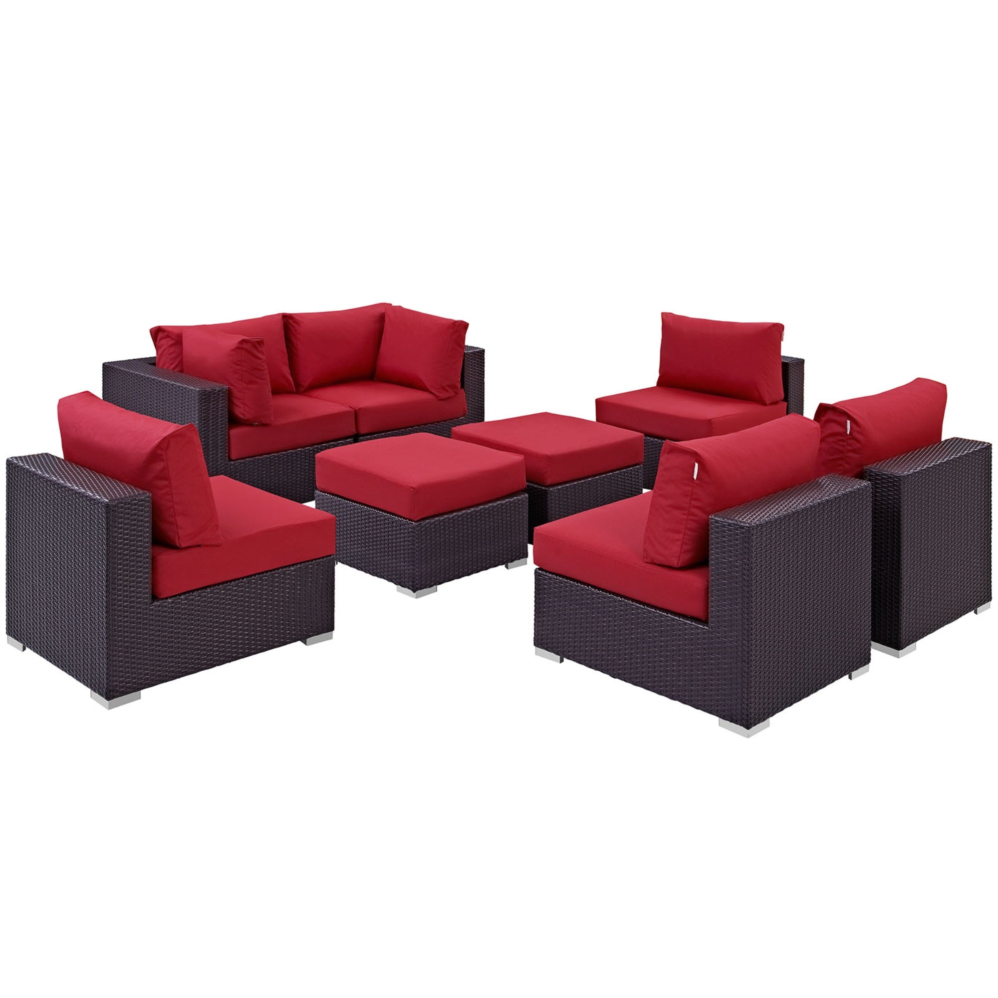 Ergode Convene 8 Piece Outdoor Patio Sectional Set - Espresso Red