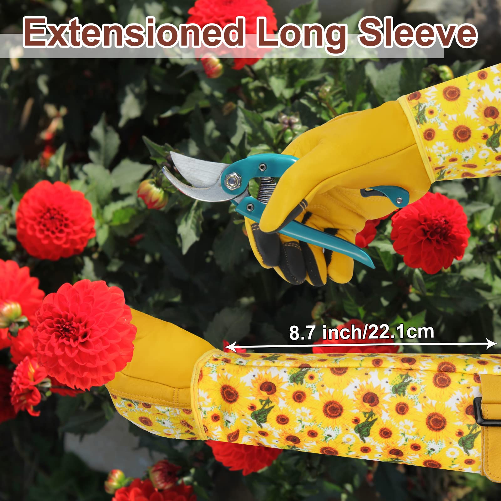 DLY Gardening Gloves for Women - Long Thorn Proof Rose Pruning Garden Gloves, Cowhide Leather Gauntlet Gardening Gifts