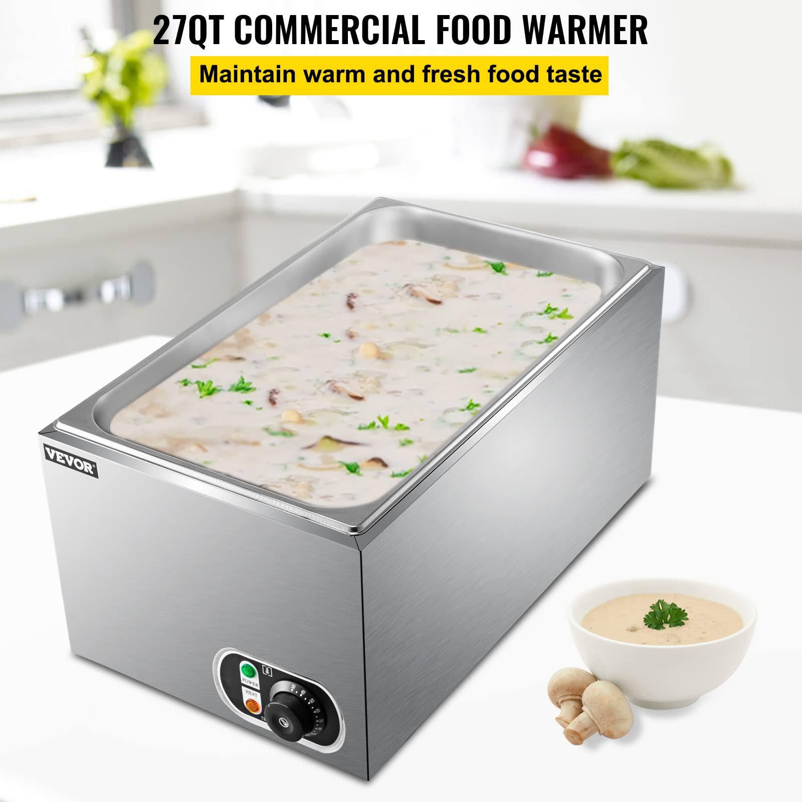 vevor steam table warmer, 27 qt commercial, full size countertop food warmer, stainless steel electric, 1000w buffet food war
