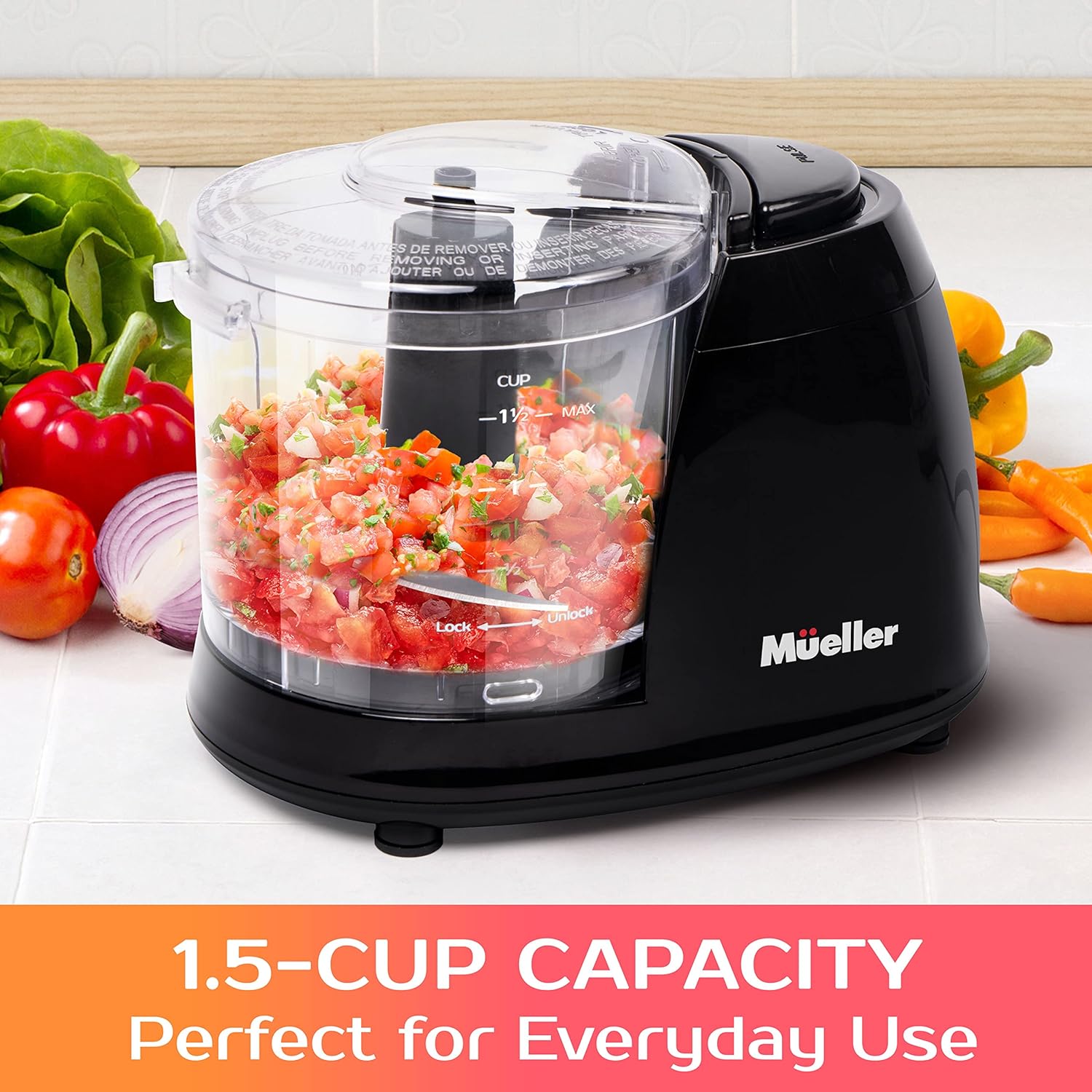 mueller home Mueller Mini Food Processor, Electric Food Chopper, 1.5-cup Meat Grinder, Mix, Chop, Mince and Blend Vegetables, Fruits, Nuts,