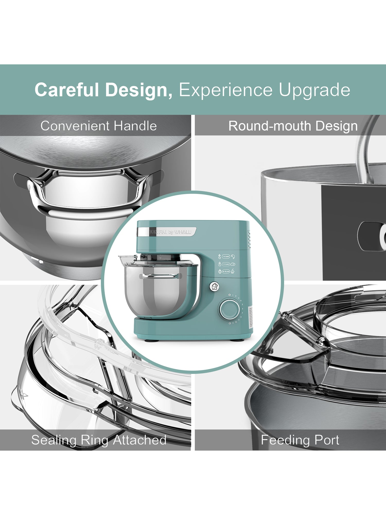 Whall Kinfai Electric Kitchen Stand Mixer Machine with 5.5 Quart Bowl for Cooking and Baking, Green