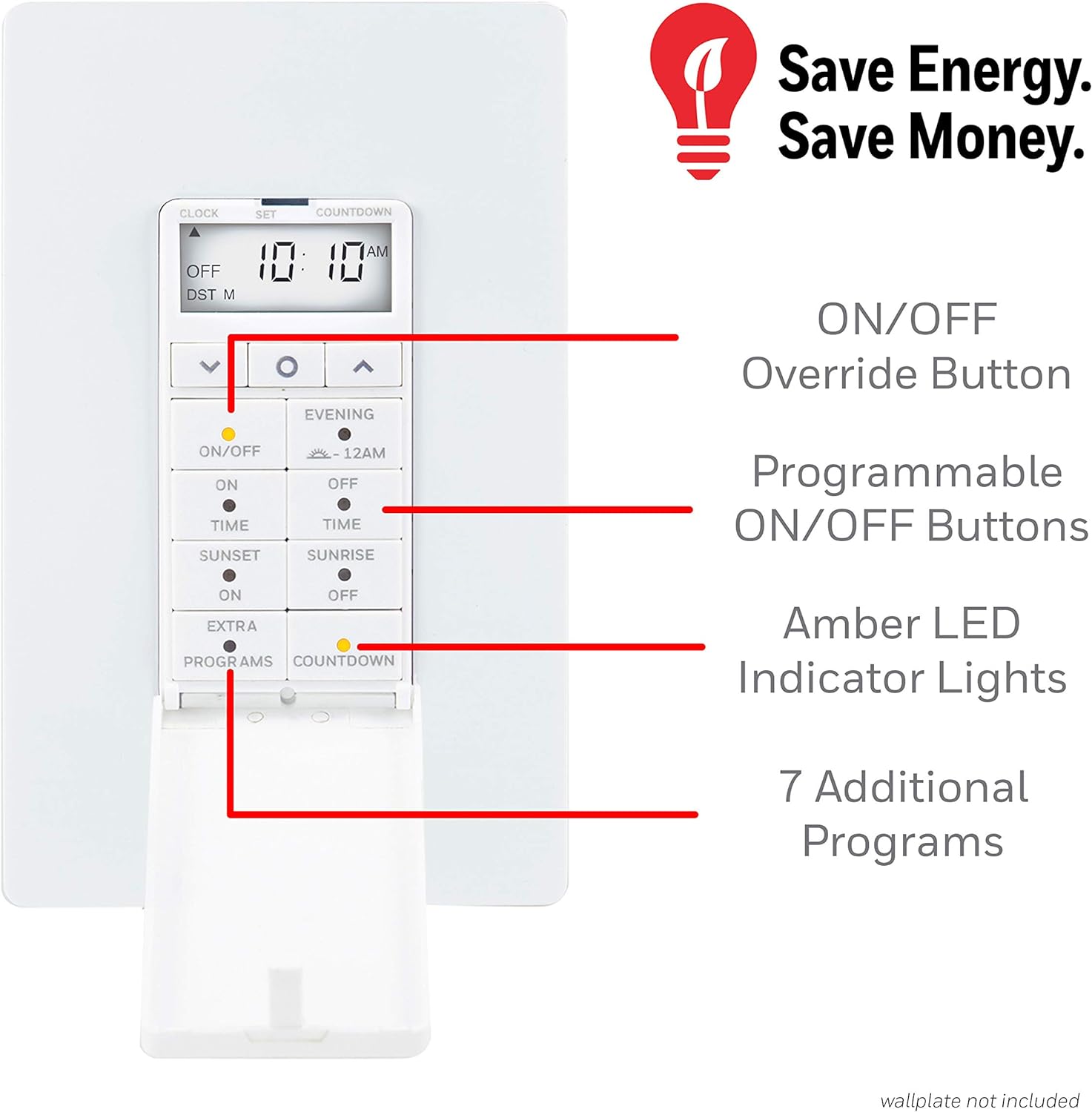 Ultrapro Daysmart 7-Day In-Wall Digital Timer Switch, Presets/Countdown, Programmable Settings, Override, Sunrise/Sunset, Ideal for Indo