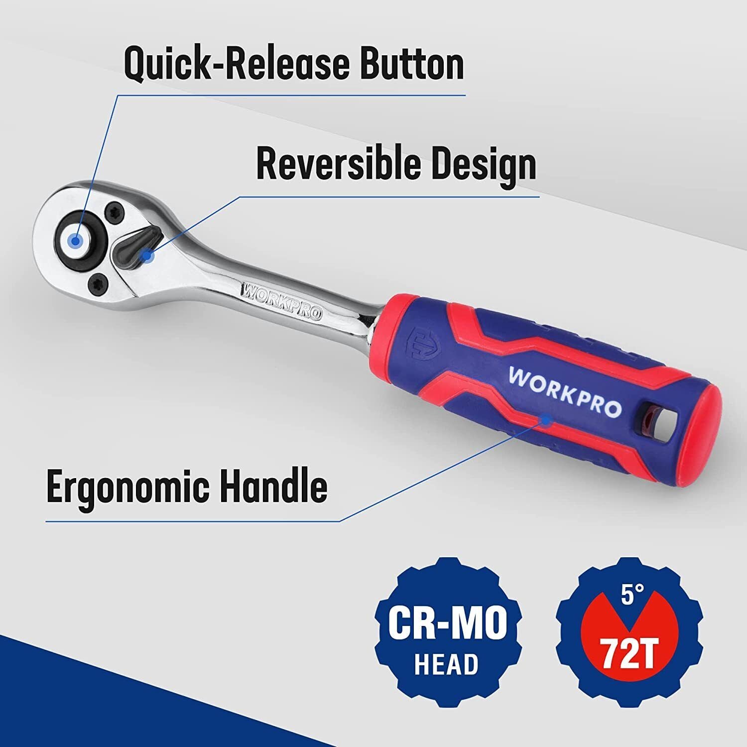 GCP Products 3/8 Drive Ratchet Wrench Quick-Release 72-Tooth 3/8 Drive Ratchet Handle