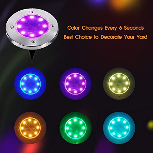 ANDYKEN Solar Ground Lights Outdoor - Solar Disk Lights Color Changing Upgrade 8 LED Solar Garden Lights Waterproof Solar Landscape Ligh