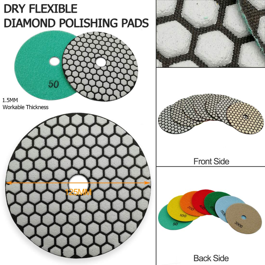 Generic SHDIATOOL 5 Inch Dry Diamond polishing Pads Grit 100 for Granite Marble Quartz(7-Pack)