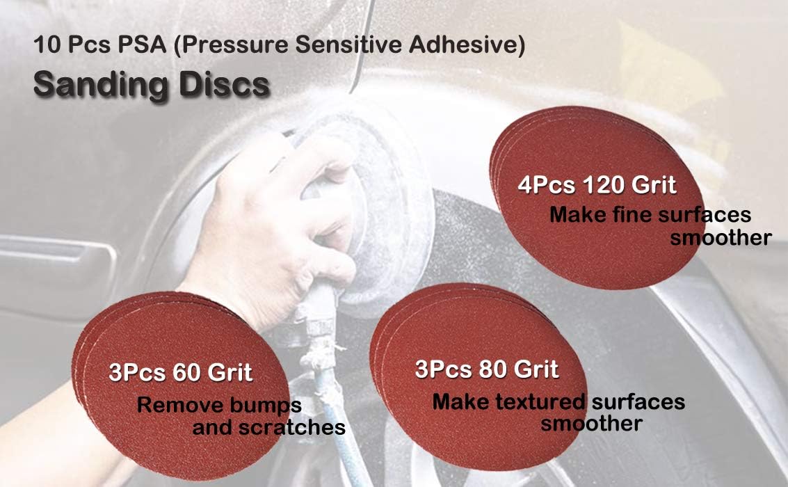 Dynastus 6-Inch Random Orbit Air Palm Sander, Dual Action Pneumatic Polisher with Velcro Hook and Loop Backing Pad and 10pcs Sanding Dis