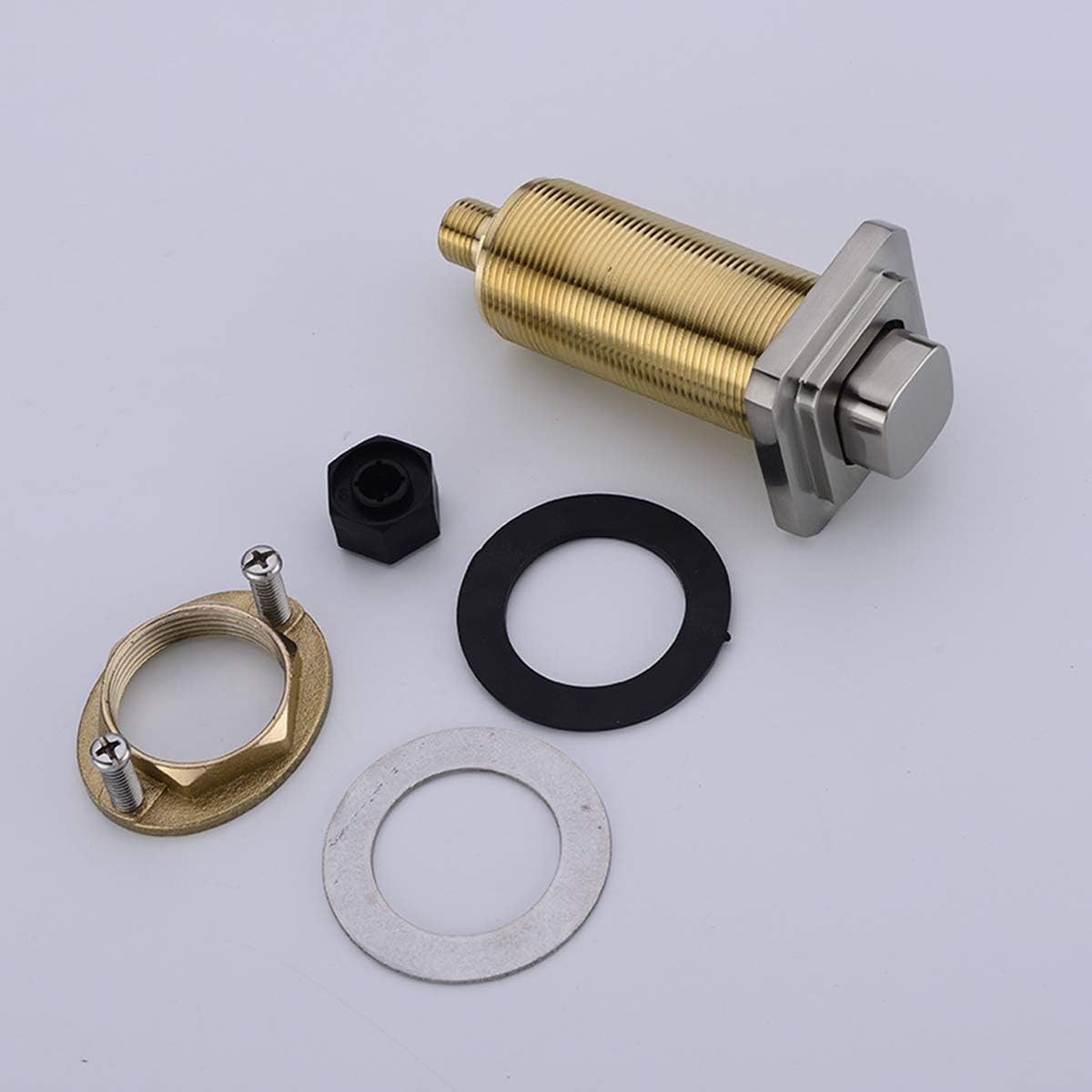 BeStill Sink Top Garbage Disposal Air Switch Kit with Single Outlet, Brushed Nickel Full Brass Long Button (Square)