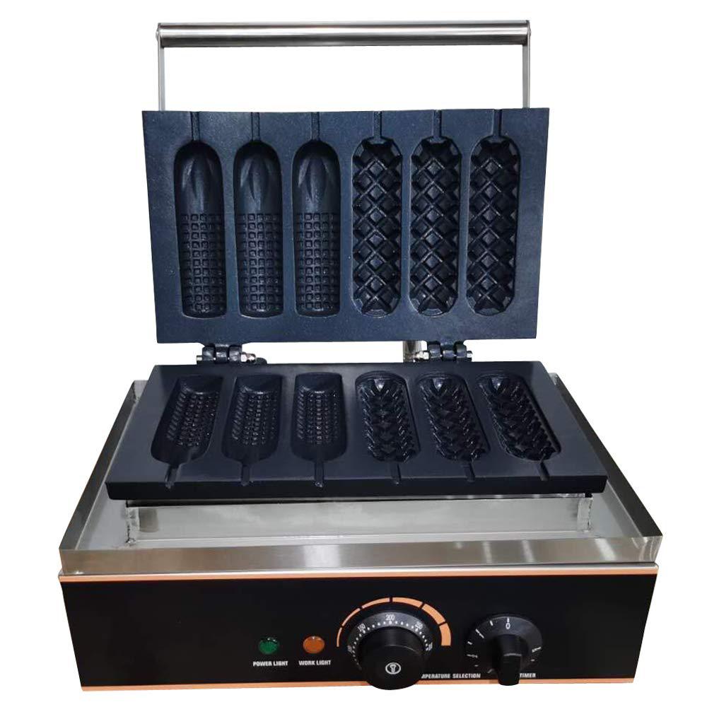 TBvechi electric waffle maker hotdog making machine crispy baking corn stainless steel non-stick surface 6 grid for commercial or hom