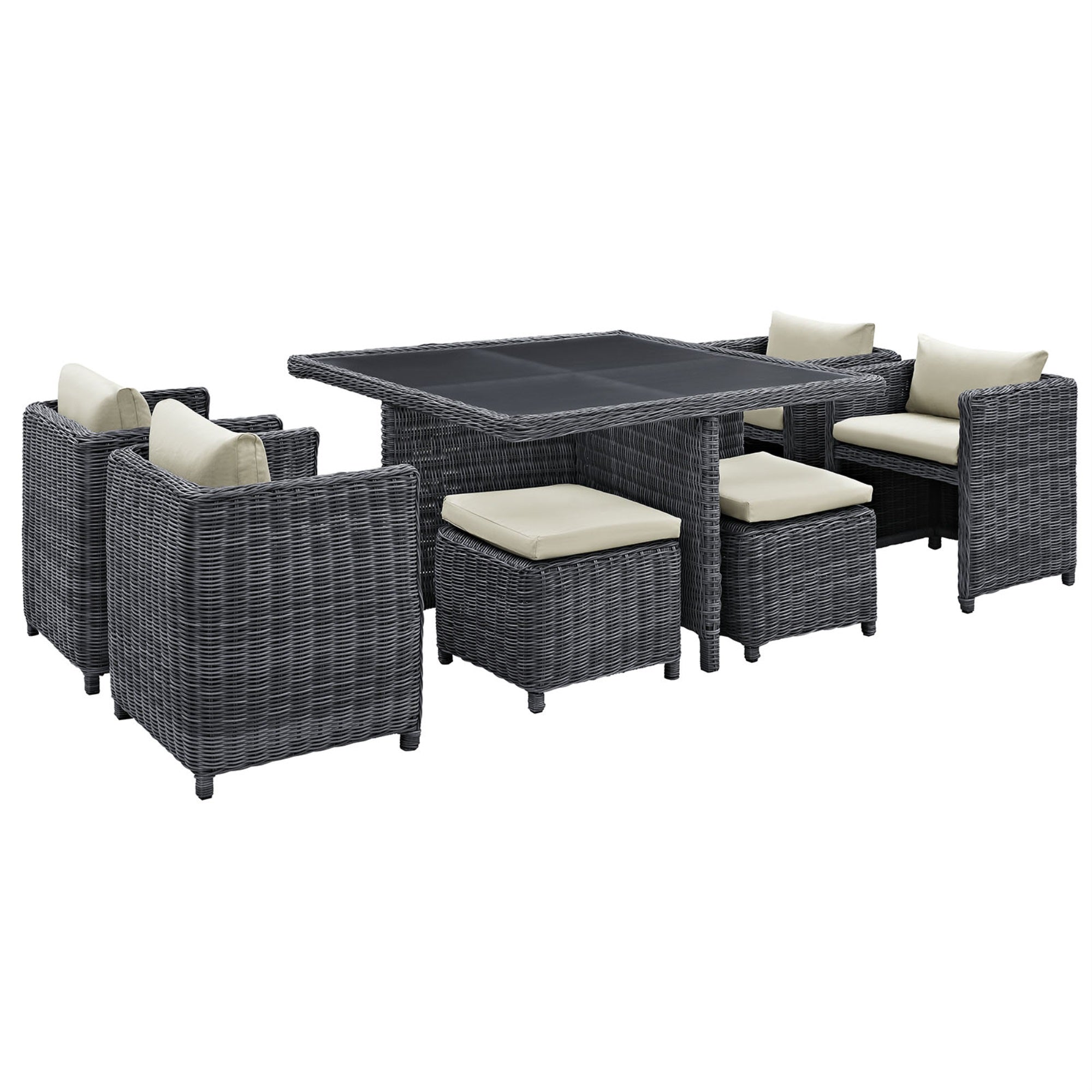 Ergode Summon 9 Piece Outdoor Patio Sunbrella Dining Set - Antique Canvas Beige