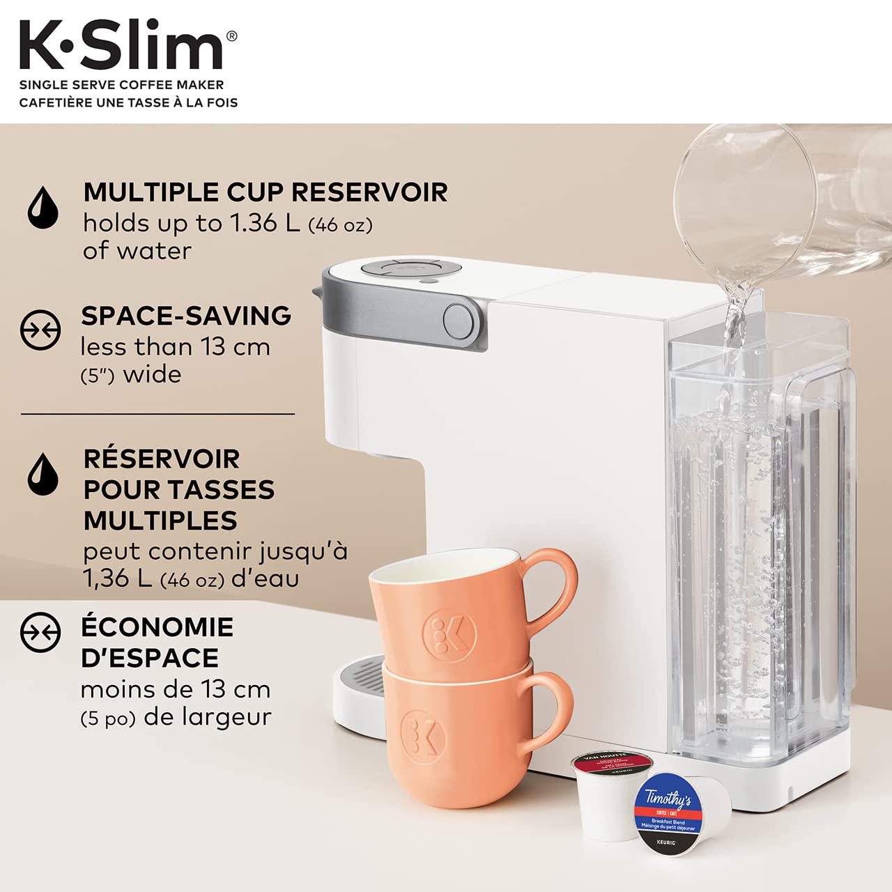 keurig k-slim single serve k-cup pod coffee maker, featuring simple push button controls and multistream technology, white