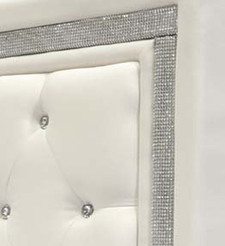 Best Master Furniture Darling Faux Leather Upholstered Headboard Tufted Crystals Rhinestones, White, Full/Queen