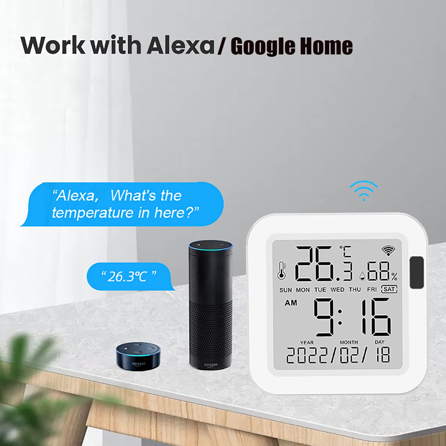 Generic WiFi Temperature Humidity Monitor: Upgraded Smart Temperature and Humidity Sensor with Large Backlit LCD Screen