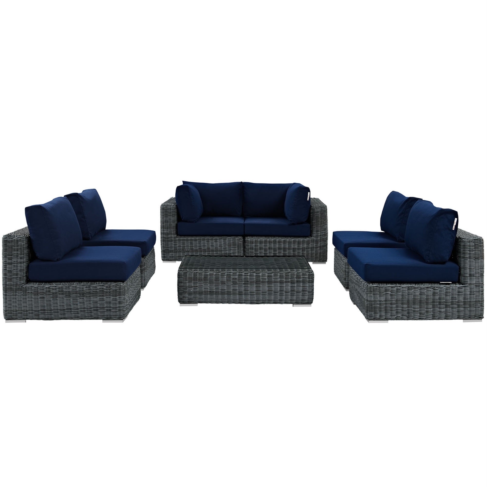 Ergode Summon 7 Piece Outdoor Patio Sunbrella Sectional Set - Canvas Navy
