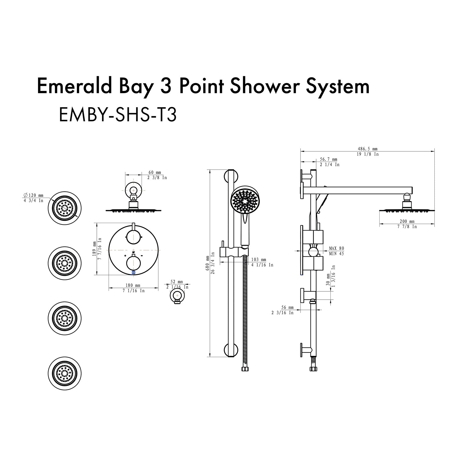 Zline Kitchen and Bath Emerald Bay Thermostatic Shower System with Body Jets – Polished Gold