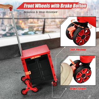Gymax Foldable Utility Cart Telescoping Handle Trolley Travel Shopping Red
