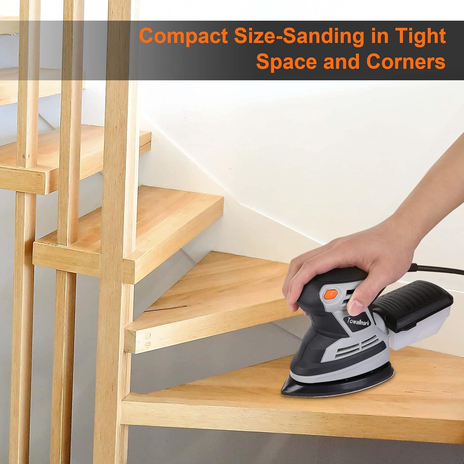 towallmark Detail Sander  15,000 OPM Compact Electric Sander with 12Pcs Sandpapers,Efficient Dust Collection System, Multi-Function Hand S
