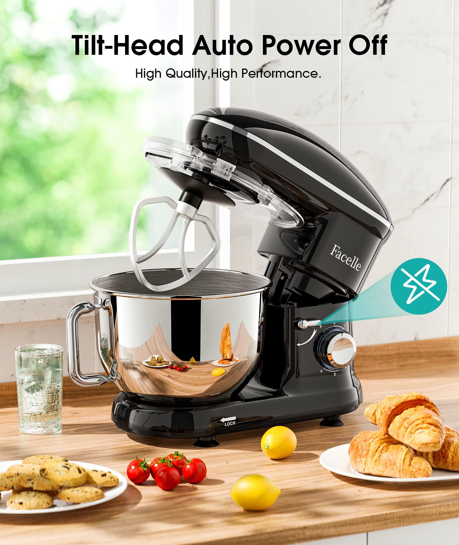 Facelle 3-in-1 electric stand mixer, facelle 660w 6 speed kitchen mixer with pulse button, attachments include 6.5 quart bowl, dishwa