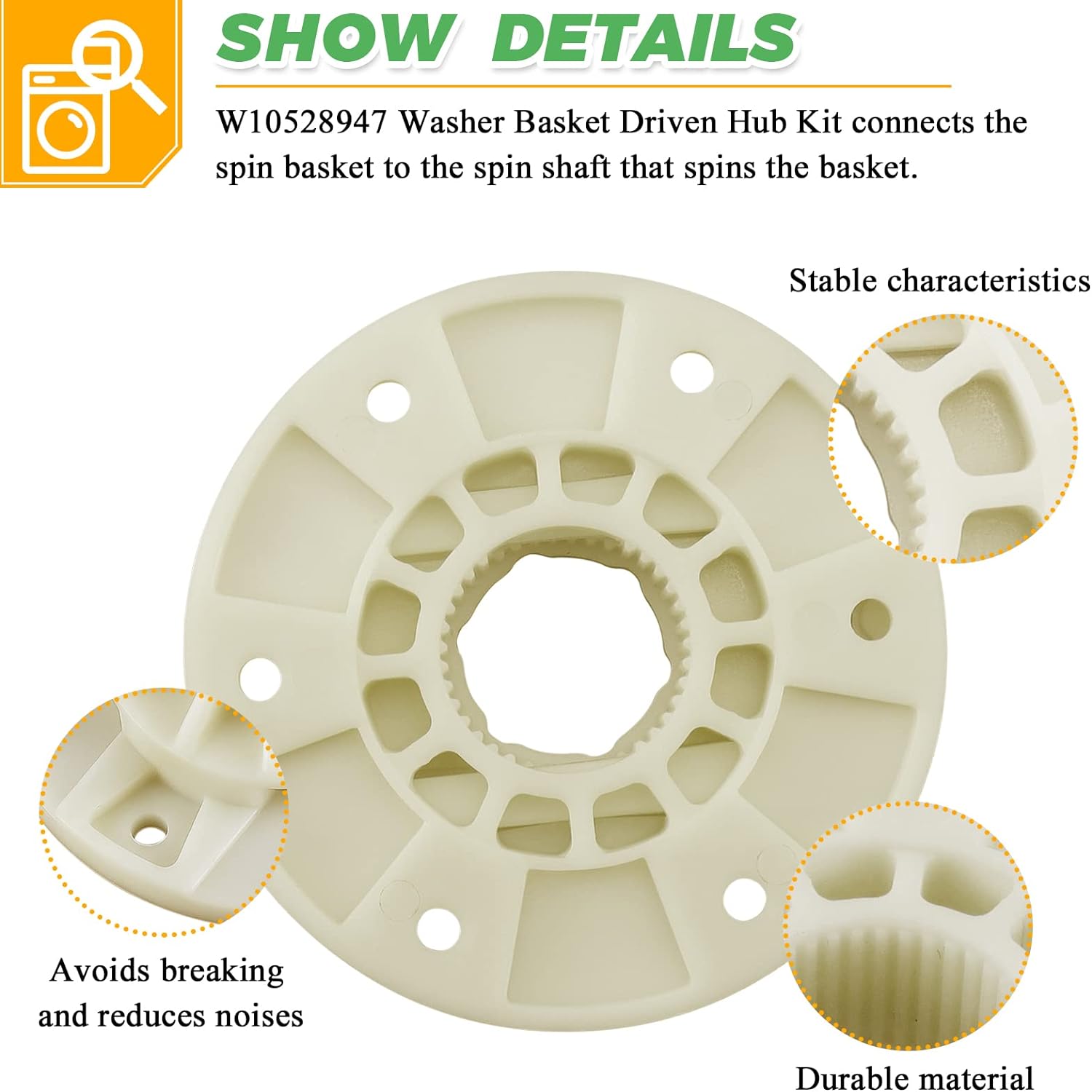 TOMOON W10528947 W10396887 Washer Basket Driven hub kit - Replacement for Whirl-pool Ken-more May-tag Ama-na Washing Machine - Replace