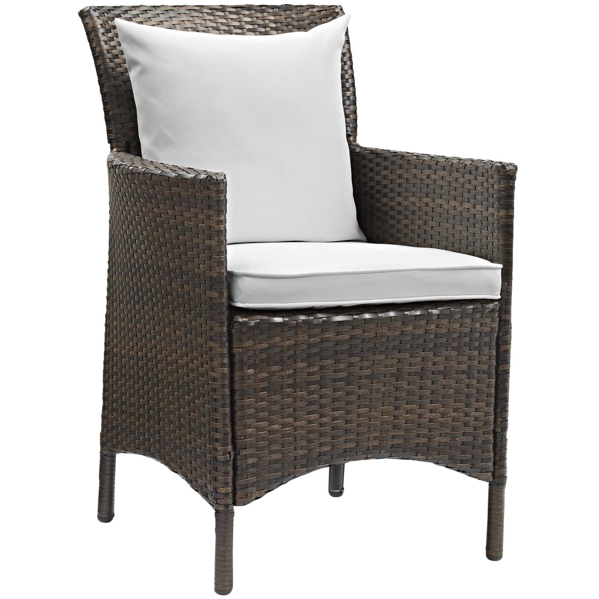 Modway Conduit 7 Piece Outdoor Patio Wicker Rattan Dining Set Brown White