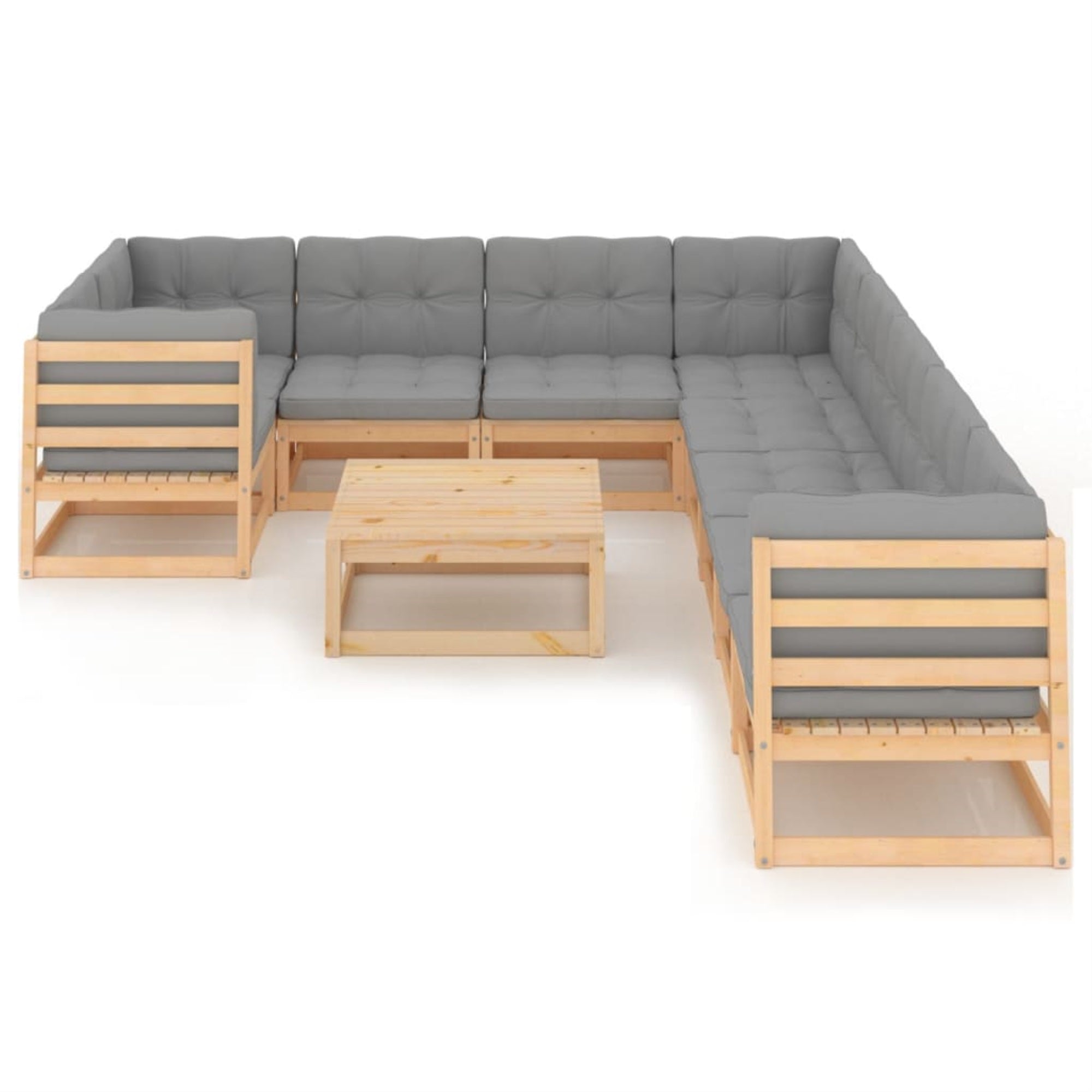 vidaXL 10 Piece Garden Lounge Set with Cushions Solid Pinewood Brown