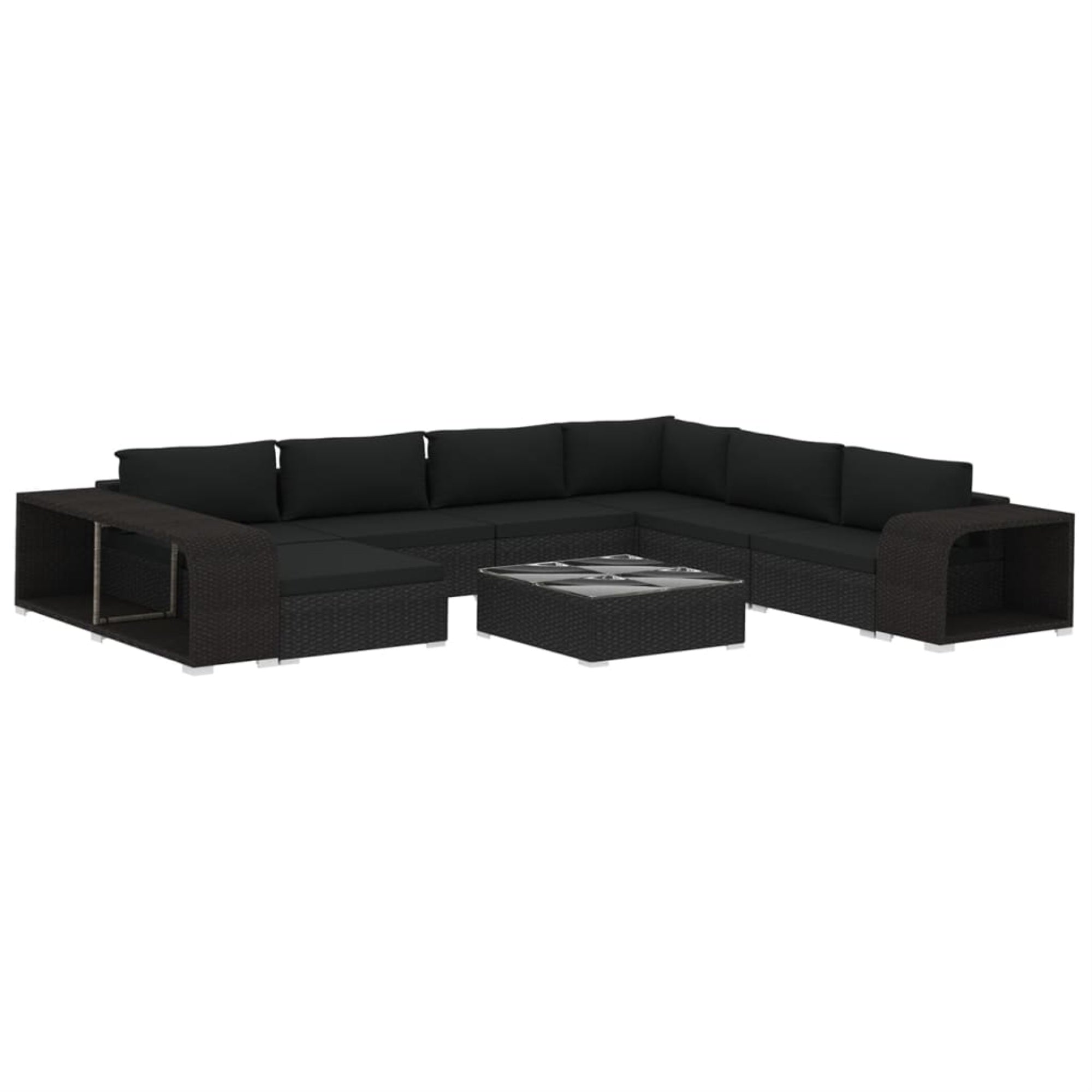 vidaXL 10 Piece Garden Lounge Set with Cushions Poly Rattan Black Black