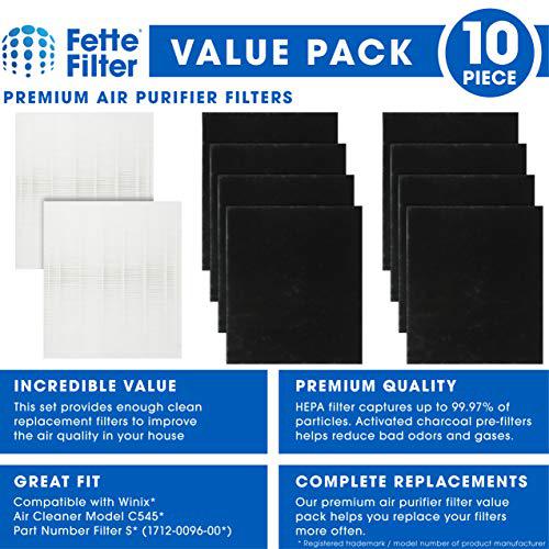 fette filter - c545 premium replacement true hepa filters compatible with winix filter s for air purifier c545 part # 1712-00