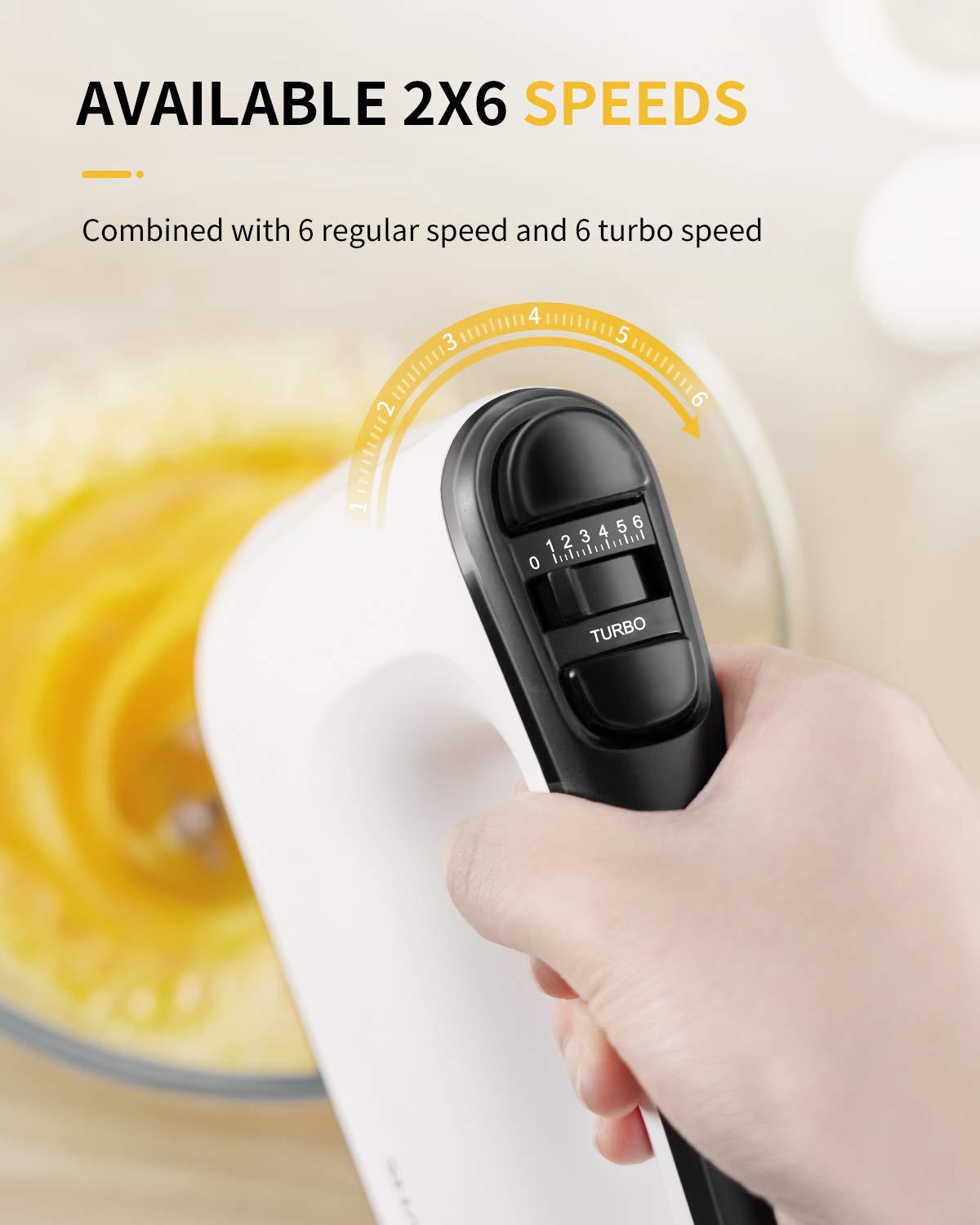 shardor hand mixer electric1.0, 6 speed &a; turbo handheld mixer with 5 stainless steel accessories, for whipping, mixing cooki