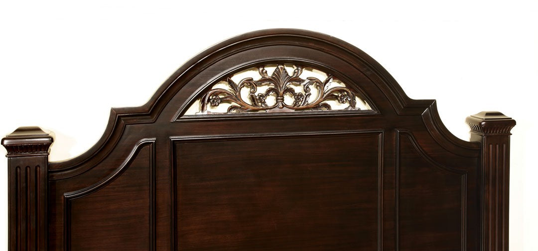 Esofastore Traditional Style Eastern King Size Bed Dark Walnut Finish Bedroom Furniture Solid wood Floral Design HB