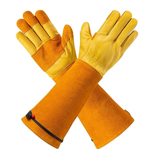 HODUP Rose Gardening Gloves for Men and Women, Pruning Gloves Thorn Proof, Long Cowhide leather Gauntlet Yard Work Gloves for Ro