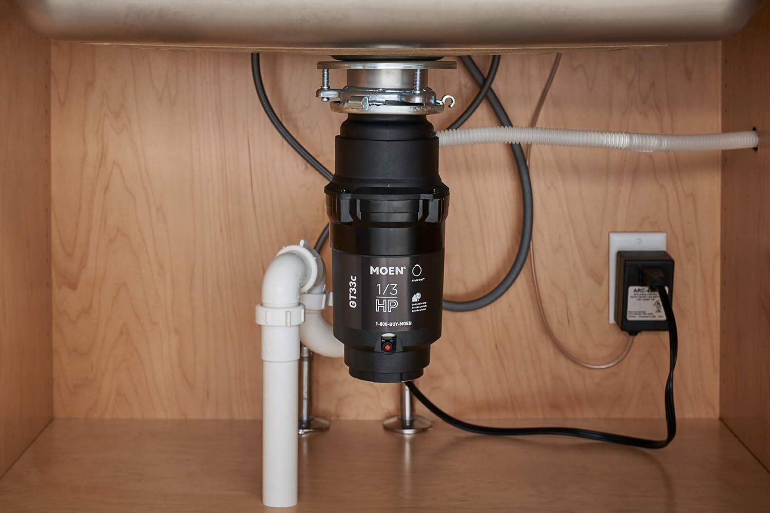 MOEN INCORPORATED Moen GT33C Lite Series 1/3 Horsepower Continous Feed Garbage Disposal featuring Fast Track Technology, Power Cord Included