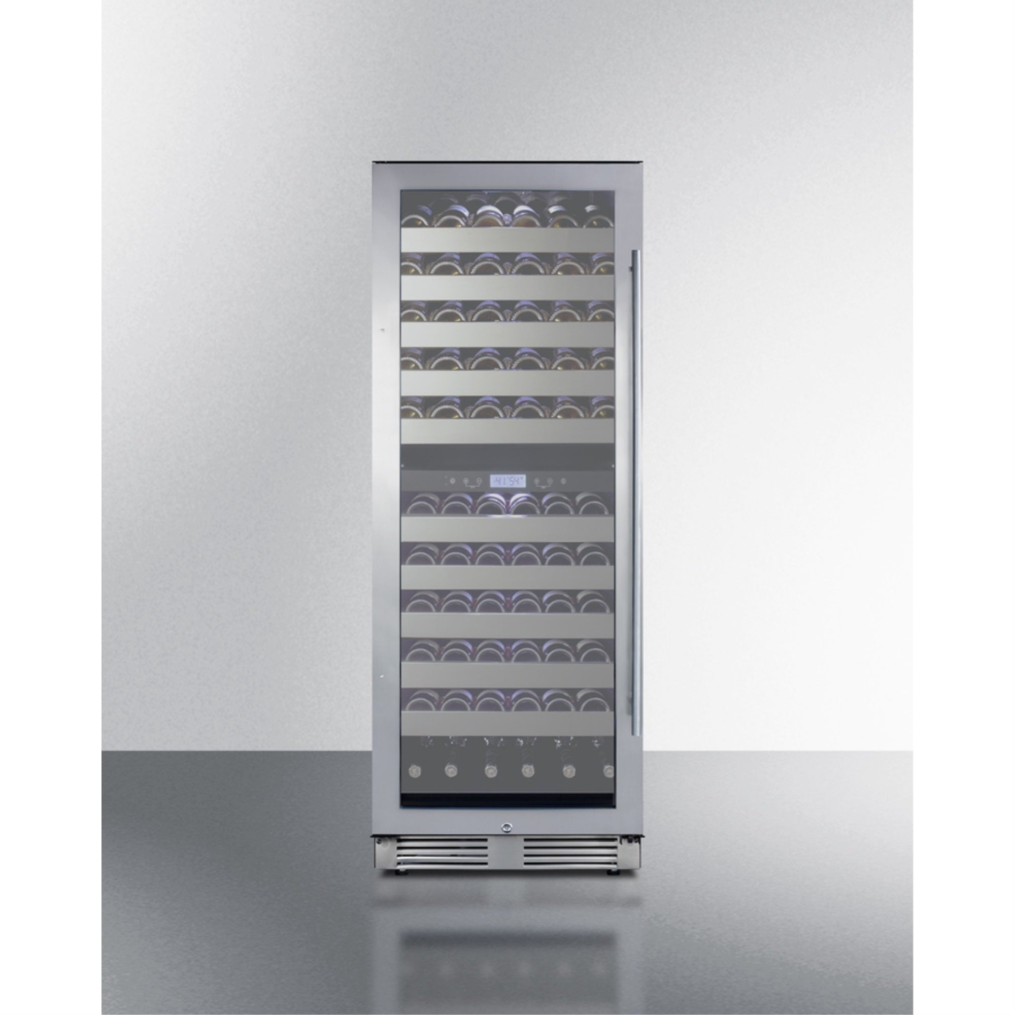 Summit Commercially approved dual zone wine cellar for built-in or freestanding use with seamless stainless steel door and full-exten