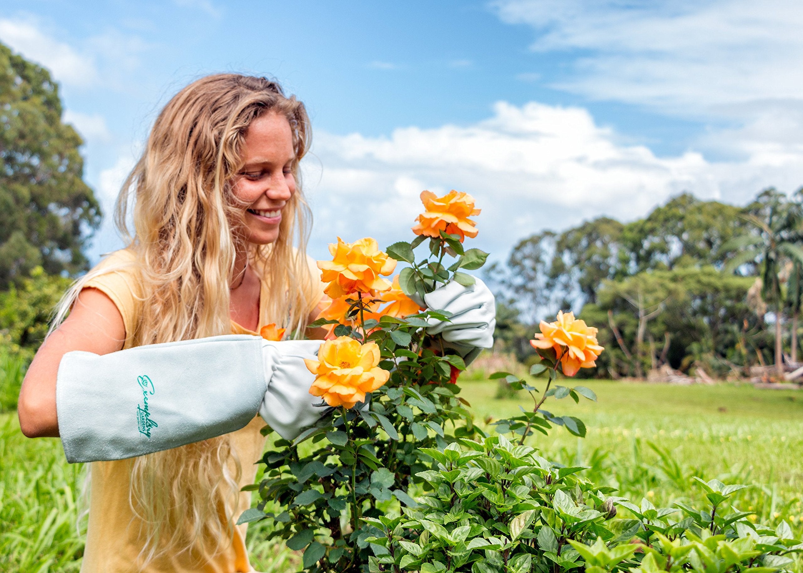 Exemplary Gardens Rose Pruning Gloves for Men and Women - Thorn Proof Goatskin Leather Gardening Gloves with Gauntlet