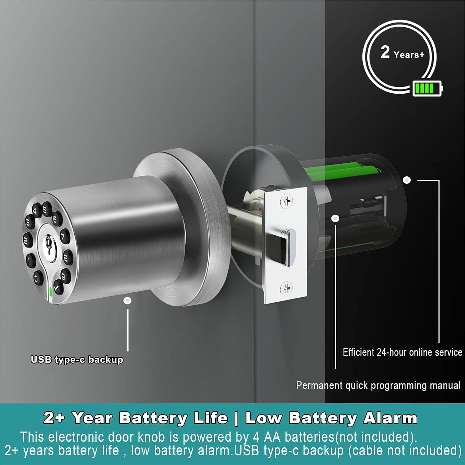 BOTHSTAR Keypad Door Knob with Key,Keyless Entry Door Lock, Code Locks Door Knob, Auto Lock,50 User Code,Easy to Install,for Home,Office