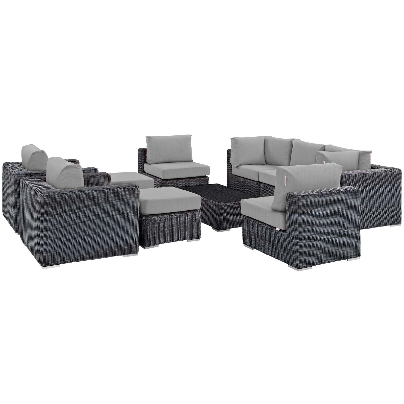 Modway Summon 10 Piece Outdoor Patio Sunbrella Sectional Set - Canvas Gray