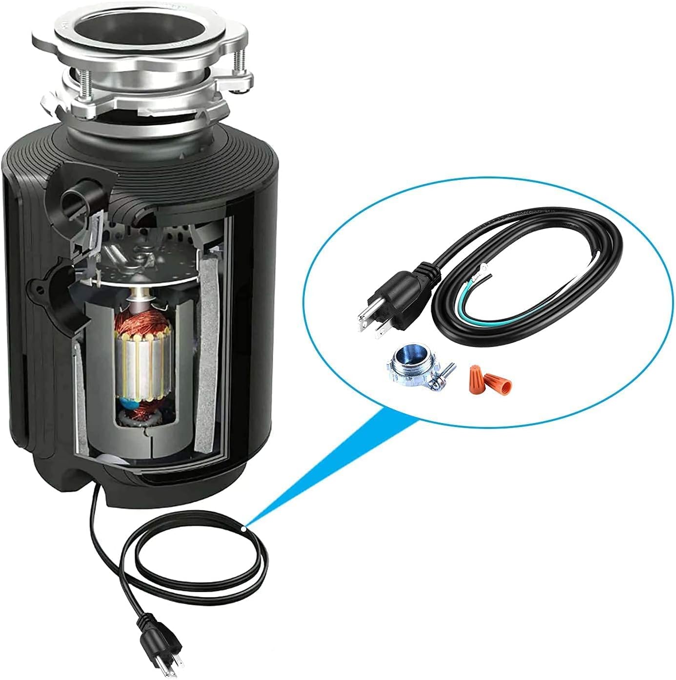 Generic HK Bundle - 2 Items Garbage Disposal Air Switch Kit with Power Cord Kit, Sink Top Waste Disposer Stainless Steel On/Off Push 2.
