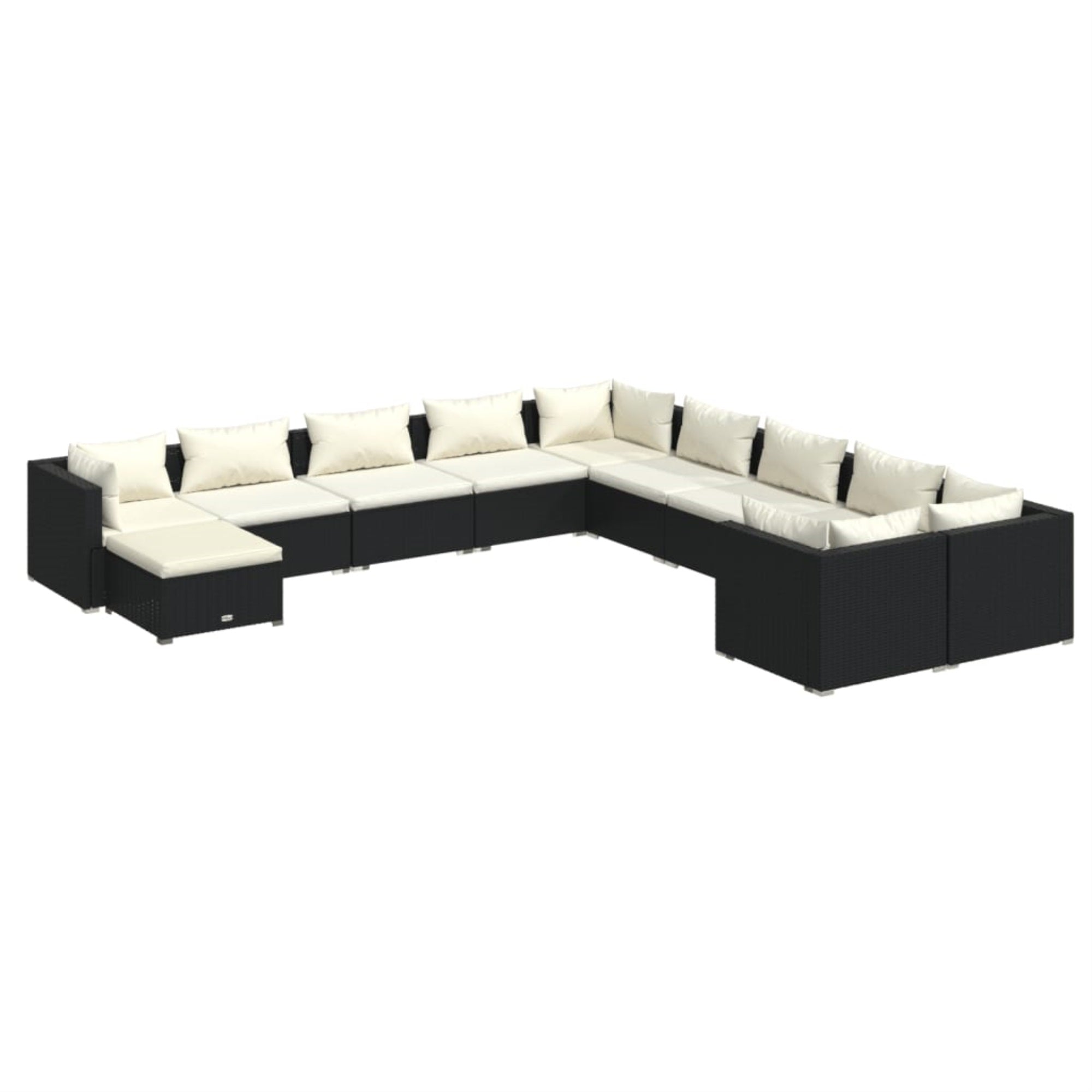 vidaXL 11 Piece Garden Lounge Set with Cushions Poly Rattan Black Black
